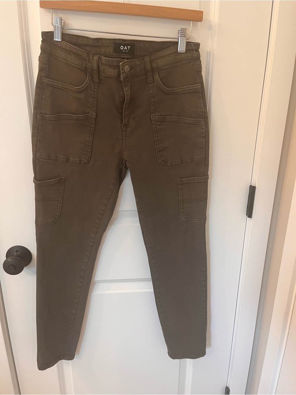 Oat New York Olive Green Skinny Cargo Jeans